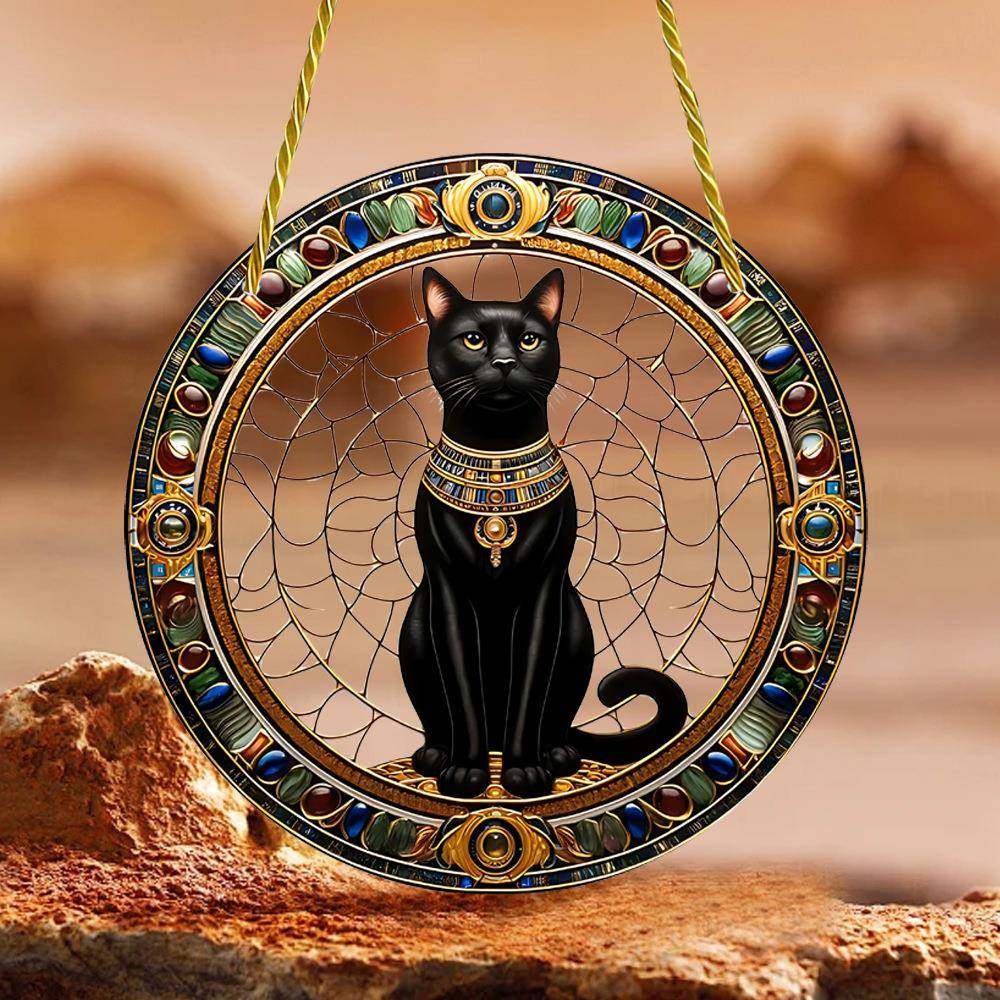 埃及黑猫捕镜亚克力壁挂装饰Bastet Cat符号宗教主题门廊窗饰挂件