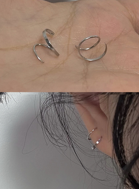 银色旋转弹簧耳钉女双耳洞耳饰抗过敏养耳洞简约气质百搭耳线