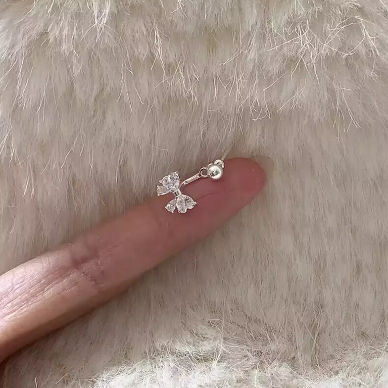 甜美锆石蝴蝶结后挂式925纯银耳钉女小众设计超闪耳环高级感耳饰