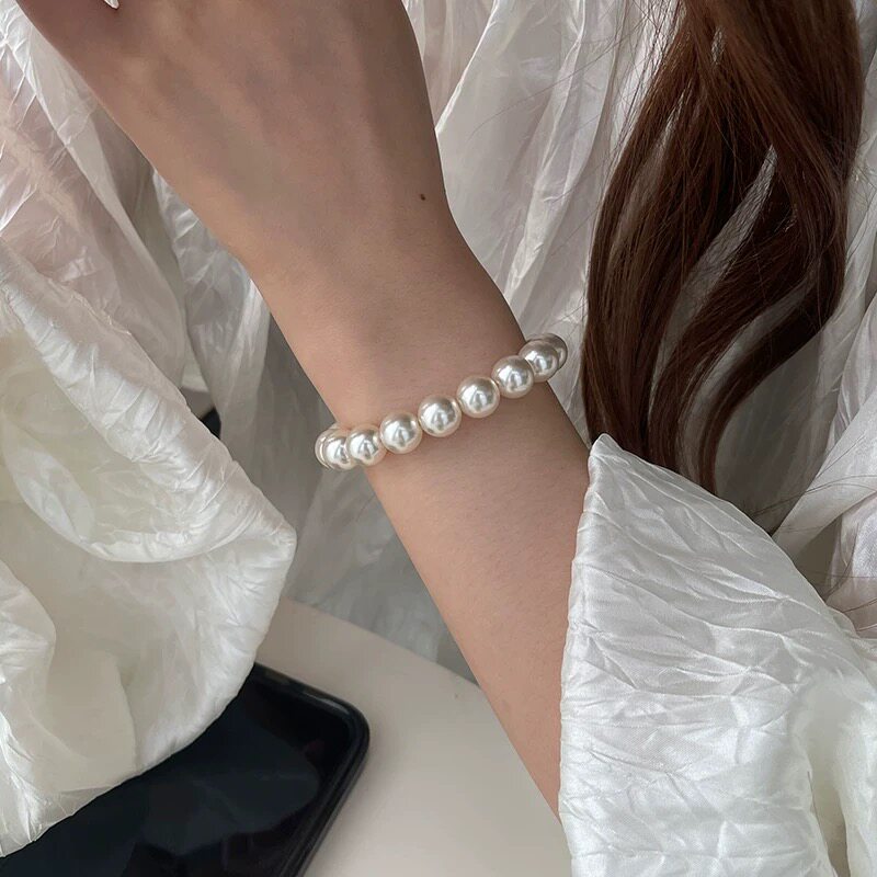 珍珠手链女施家正圆高级感弹力绳细小米粒叠戴手饰手串大珍珠手链