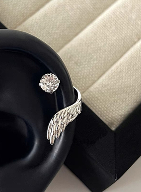 绝美天使羽翼耳骨钉钛钢百搭小众独特天使翅膀缠绕闪钻耳钉耳环女