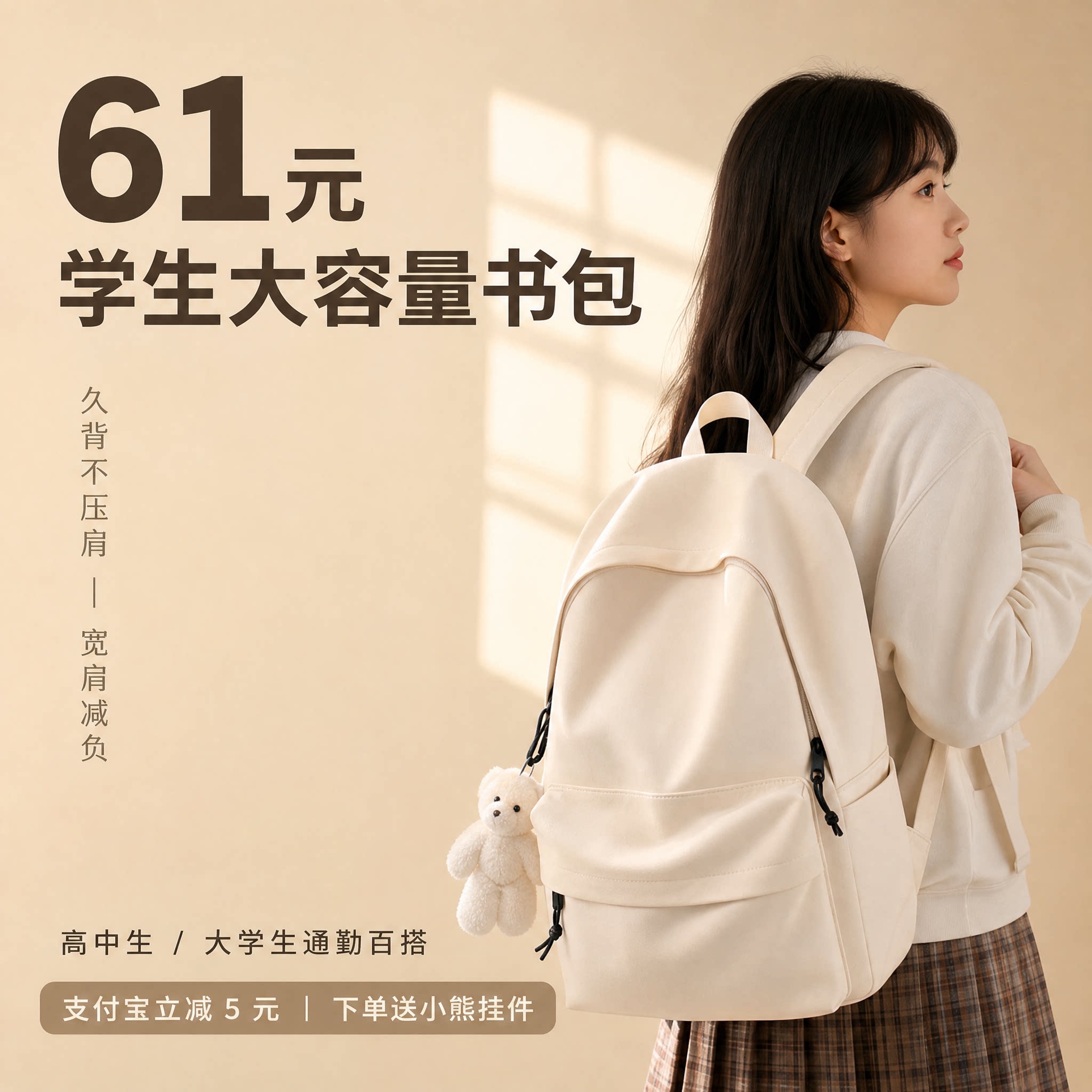 秀龙新款时尚背包ins帆布双肩包女包韩版校园纯色书包