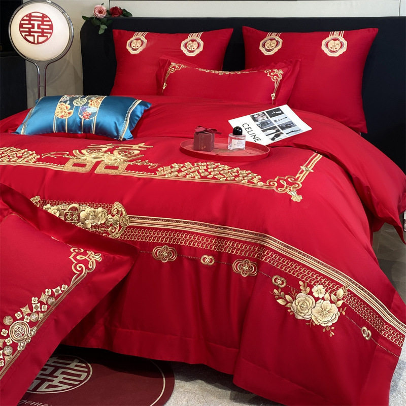 婚庆四件套喜庆结婚床上用品大红床单被套新婚陪嫁婚礼婚房喜被