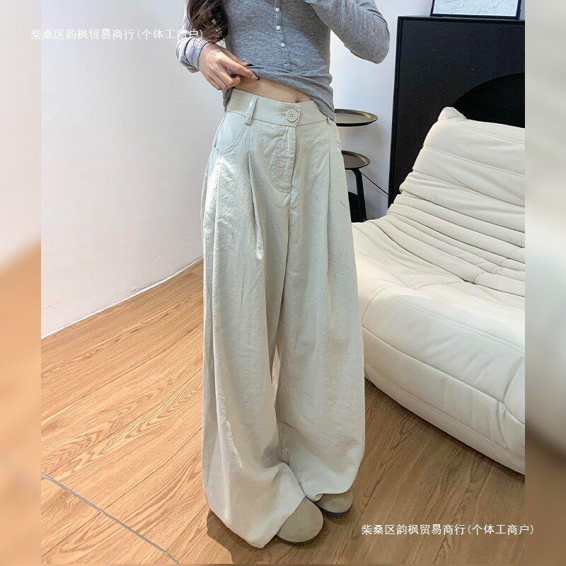 奶芙西装裤女夏季2025新款高腰休闲宽松bf慵懒风垂坠感冰丝阔腿裤