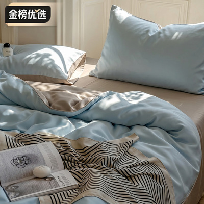 新款A类冰丝纯色冰皮凉感四件套丝滑柔软可裸睡床单被套简约床品
