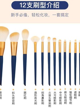 影星动12支化妆刷套全套沧州软毛散粉刷腮QWP红刷眼刷唇工刷装化