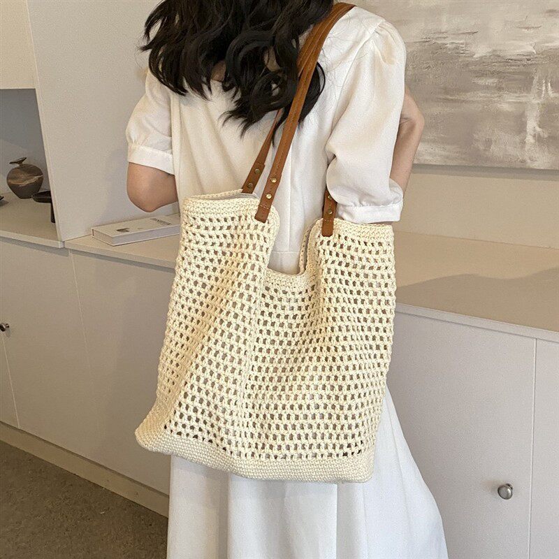 文艺度假风纯手工编织托特包夏日镂空单肩包