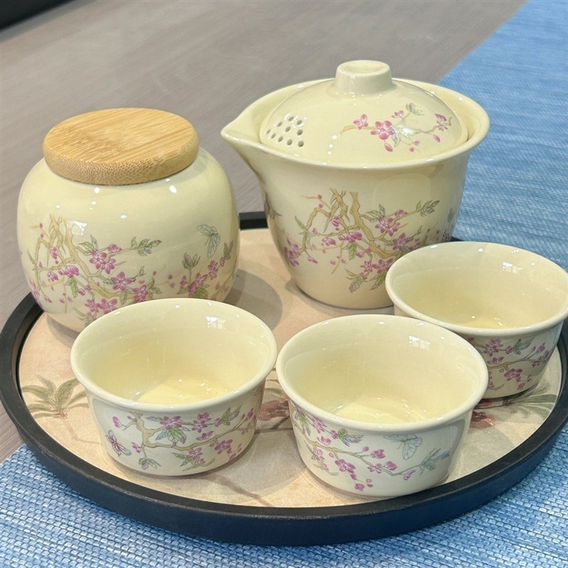 紫藤花手抓快客杯一壶三杯带茶盘茶具套装简易舒适百搭