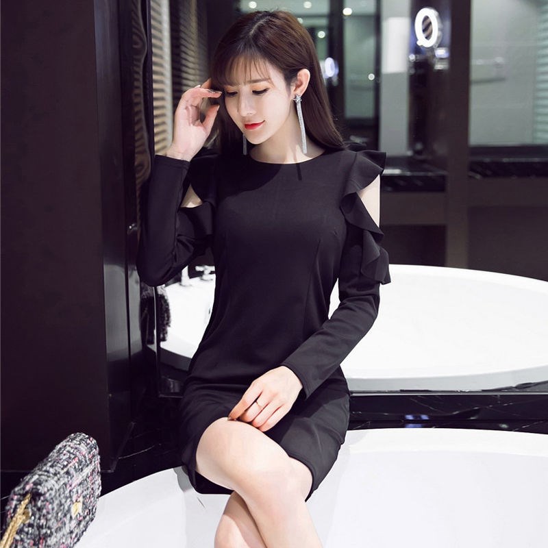 速发露肩连衣裙子夏季性感纯色百搭纯色包臀裙职业包臀打底短裙装