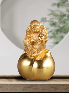 速发(拜寿)摆件贴金纯铜瑞礼猴(献生)工艺品肖品