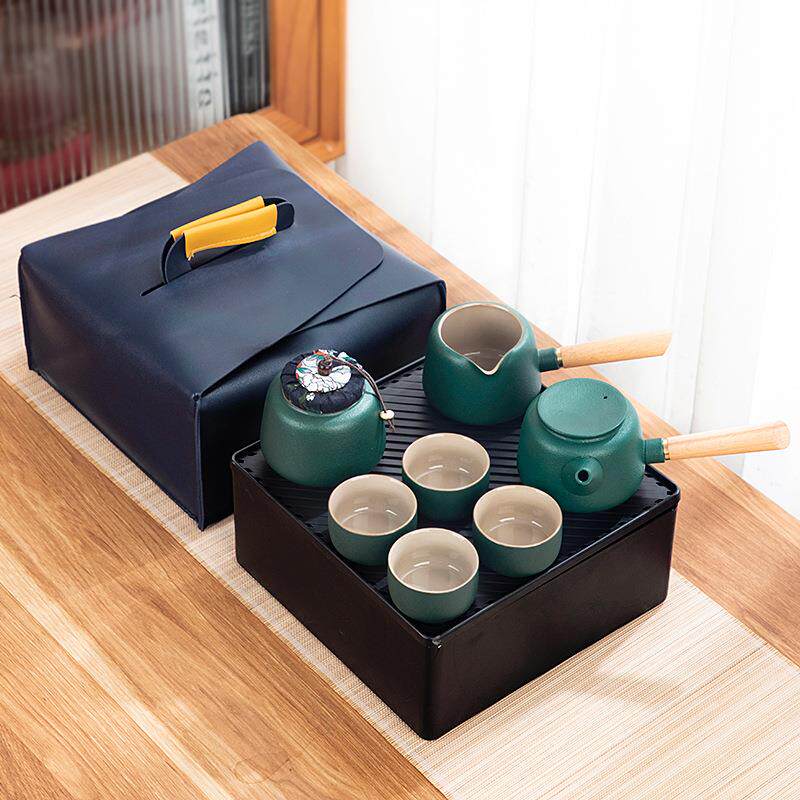 速发车载旅行茶具功夫小套装家用简易泡茶壶陶瓷茶杯户外茶盘便携
