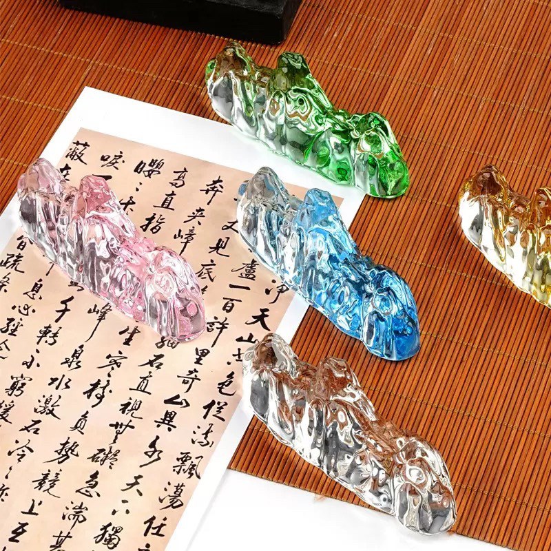 速发水晶琉璃笔搁笔山专用镇纸镇尺搁笔毛笔架笔托创意多彩山摆件