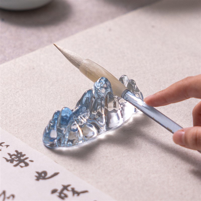 速发琉璃笔搁创意笔架山水晶镇纸压书纸镇镇尺压纸器笔山初学者高