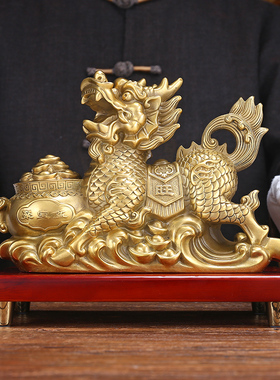 速发纯铜麒麟摆件一对聚宝财招盆礼财客厅家用玄关门口装饰品乔迁