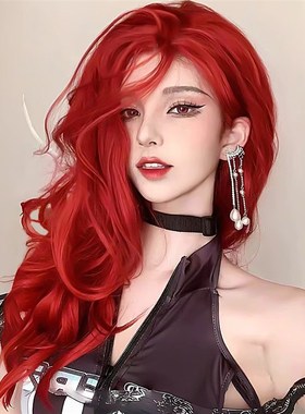 速发红色发发长发新款海王红色假发套浪大波式长卷假八字刘海全头