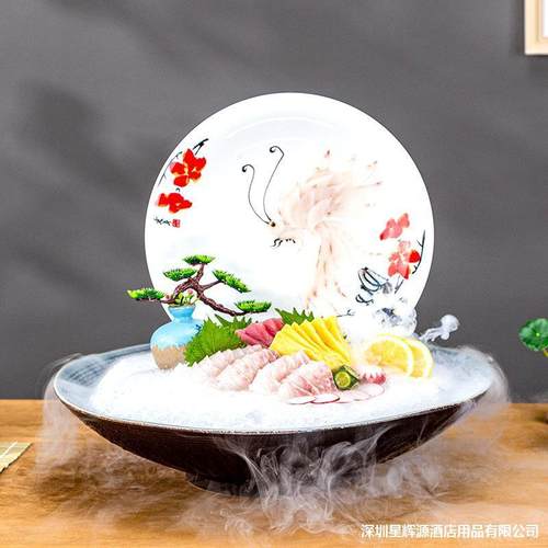高端刺身盘冰鱼盘三文鱼盘盘子生刺生专用盘海鲜拼摆盘HKX干大冰