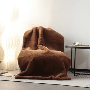 简约现代色卡兔毛床尾巾搭店DJ毯咖沙发床搭售部酒民宿楼装饰毯软