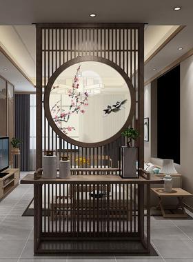 01775入户屏风隔饰客代厅茶室断现简约隔断墙玄装关新中式实木屏