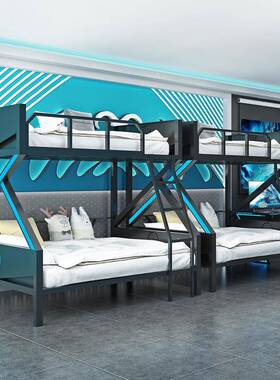 双人电竞下床上灯带款竞酒店上下铺铁床床家用电竞房乾通彩灯电电