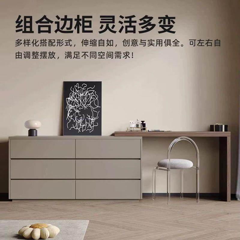 妆台妆卧室现YZM代简约柜斗一体灰色梳妆柜小户型梳床尾柜可伸缩