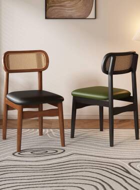 法覆古餐全实木桌椅靠背餐椅中OWD古休闲家用式藤软包椅子网红编