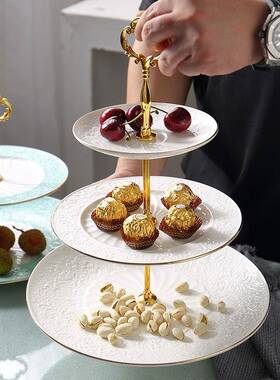 雕创意三层水果盘客厅家点心干果盘品XVQ轻奢用浮下午茶甜蛋糕托
