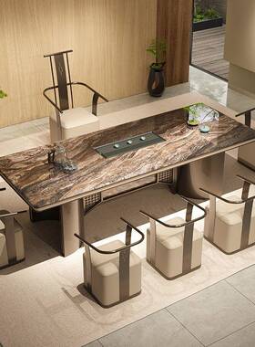 板茶体桌椅OJC组合一桌岩五椅2025新款高端烧茶水壶一嵌入式新中