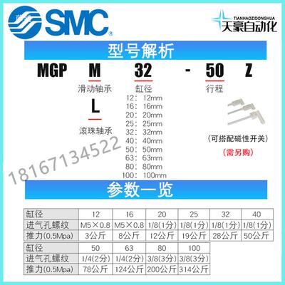 SMC三轴气缸MG850PM/M0GPL12/16//20/2532/402/50/63/80-5-50-75-
