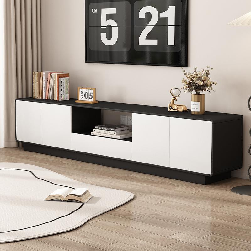 实收木圆角电1视柜约小户型客厅新款落奶油家用地储简物纳矮柜法