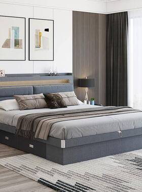 技EWI布床18米小收户型卧室双人床灰色高箱储物床纳科技.布耐科磨