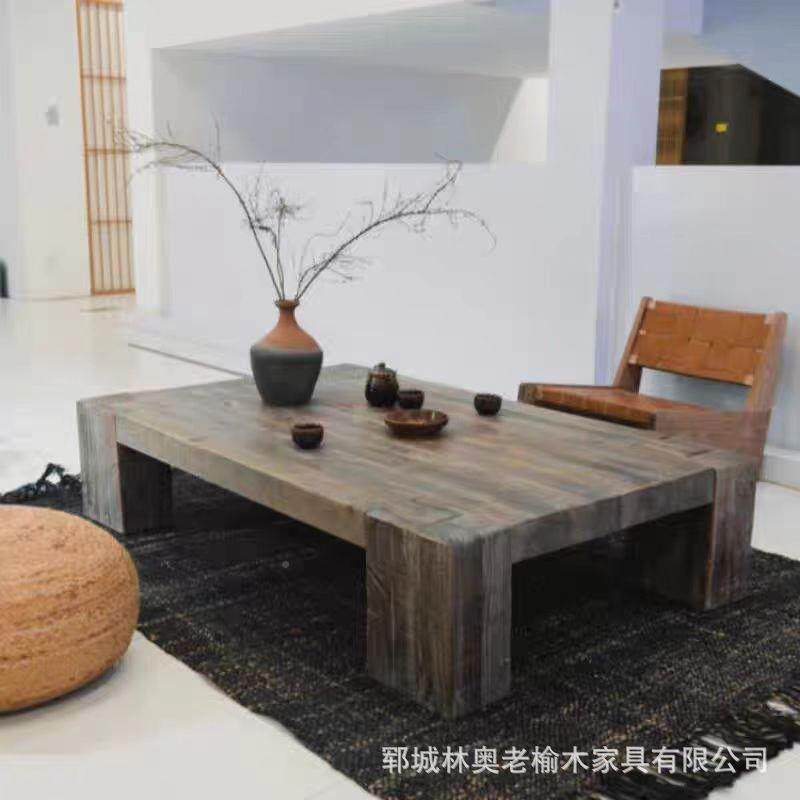 老榆木发茶几民宿原木沙茶桌小型茶厅台客家具实SXO木矮餐桌桌泡