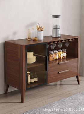 一胡桃木餐柜现代简约实木酒厅柜茶水柜厨房WNB置物客体靠墙储边