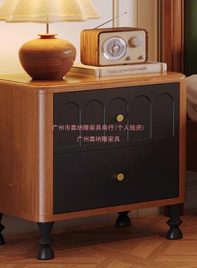 法复古风式DVY实木床头卧小户型柜美式黑色收纳储物柜室轻奢风床