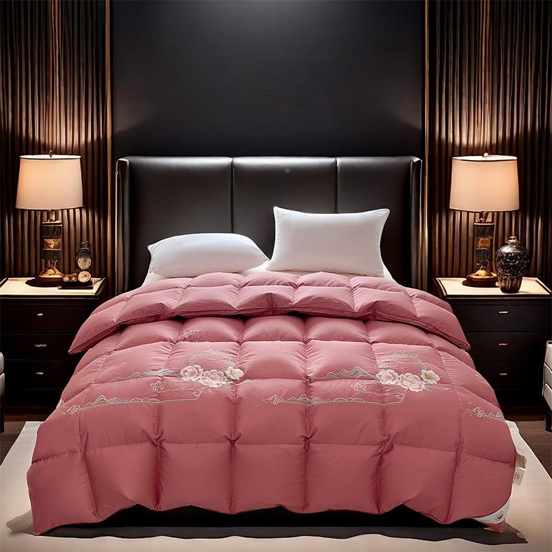 0MT0支长绒绣1花羽绒被套壳半成品自充绒全棉单层棉羽绒被送充绒