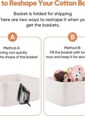4件矩形中号搁棉112405绳储物篮纳可用于宝玩具收宝、客厅、浴室