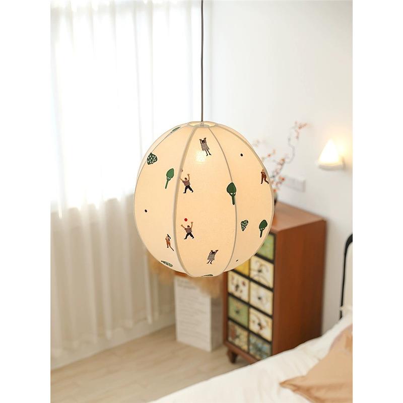 刺绣布艺park公园儿童吊灯棉麻手工卡通灯罩日式衣帽间书房卧室灯