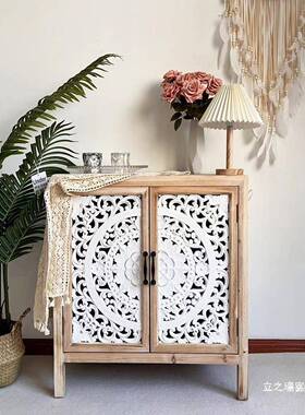 美式储复花古玄关柜雕原木装饰柜厅物柜落地餐边柜田园客风97885