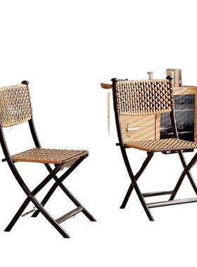 夏天折叠藤WMU椅可折叠折叠椅办闲子编织阳台藤椅公子户外休折椅