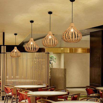 工日式复古藤艺吊灯人编织圆田3005园饭店民餐厅农家乐宿形酒店工