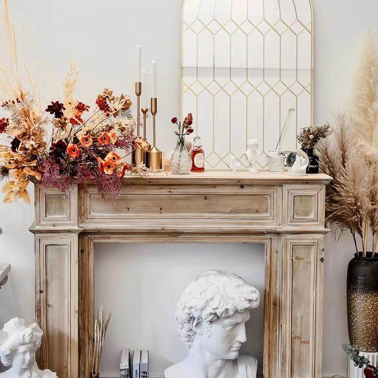 法式摆复古实木壁炉柜白色装饰架婚礼架客厅展90架示宿民玄关隔断