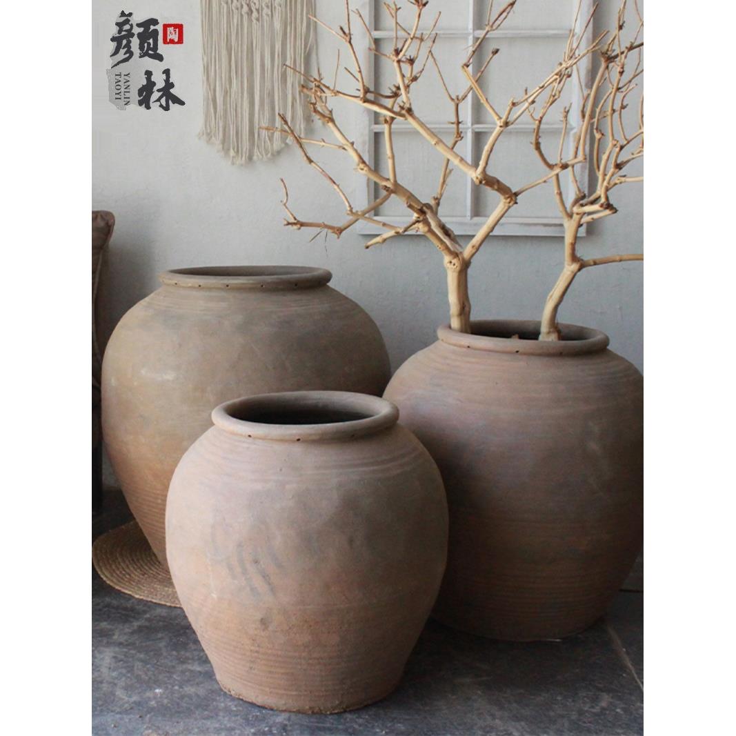 大翁瓶粗陶花瓶陶瓶陶缸景观花盆土缸民俗缸彷古土色陶罐旧缸老缸