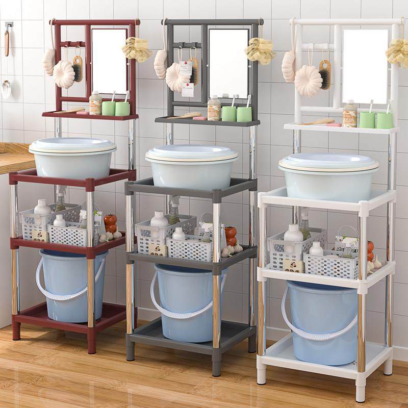 洗脸盆架子落地家用带镜子多功能收纳层架宿舍农村浴室不锈钢置物,住宅家具,面盆架,淘宝优惠券,粉丝福利购,淘宝优惠卷