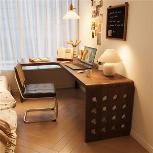 实木靠墙双人l型书桌定制一体拐角桌卧室家用电脑桌儿童学习桌