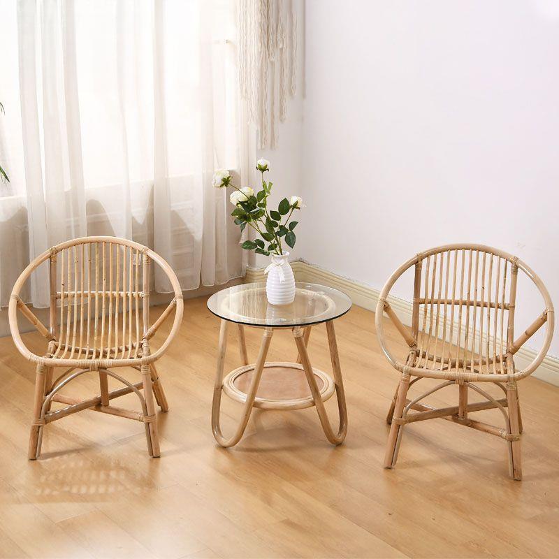 民宿桌椅网红三件套客厅阳台休闲小椅子庭院茶几真藤编椅户外藤椅