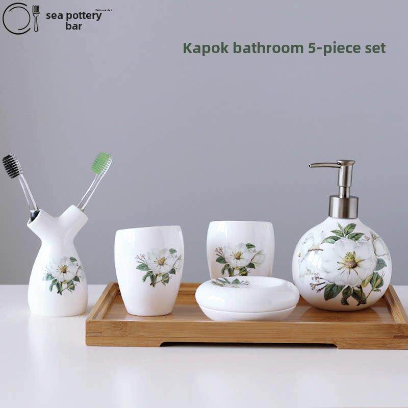 欧式卫生间洗漱套装新婚骨瓷浴室用品漱口杯陶瓷牙缸卫浴五件套装