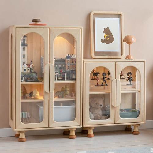 孩在 展示柜对开门款 实木手办柜青少年儿童储物柜书柜实木收藏柜