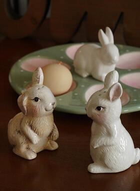 法式田园风 复古陶瓷造型兔子小摆件 餐桌上的装饰 动物调味瓶