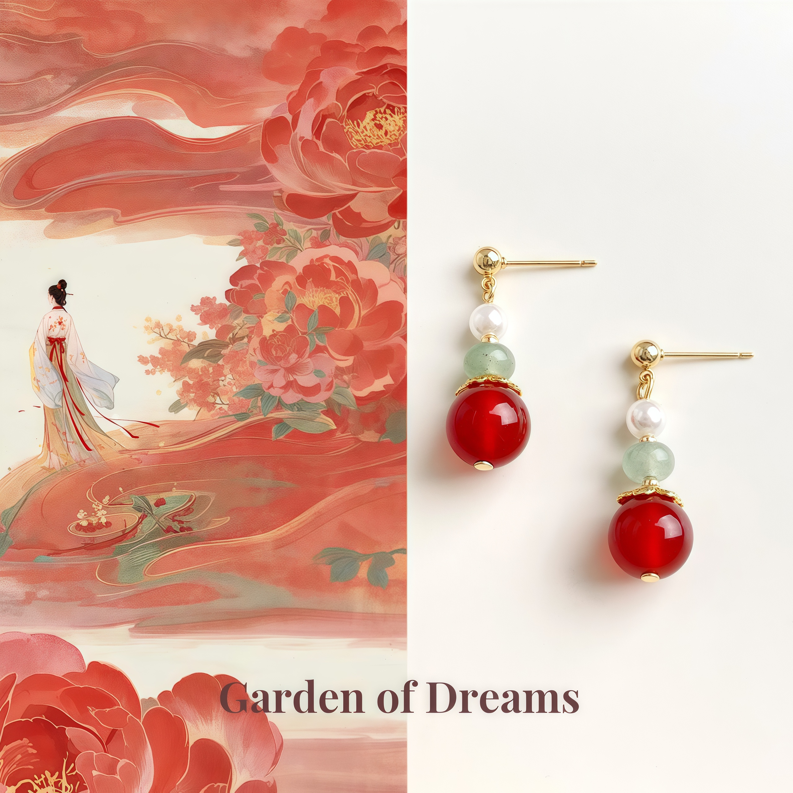 【赤珠】国风天然石红玛瑙耳环复古文艺汉服新中式s925银耳钉耳饰