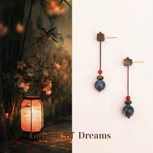 耳钉文艺古风耳饰女 国潮天然虎眼石S925银耳环复古新中式 禅意