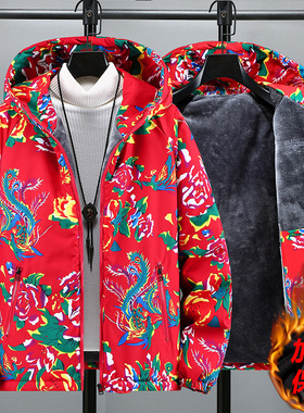 东北大花棉袄年轻人洋气外穿棉衣男女冬季国潮牡丹花加厚保暖棉服